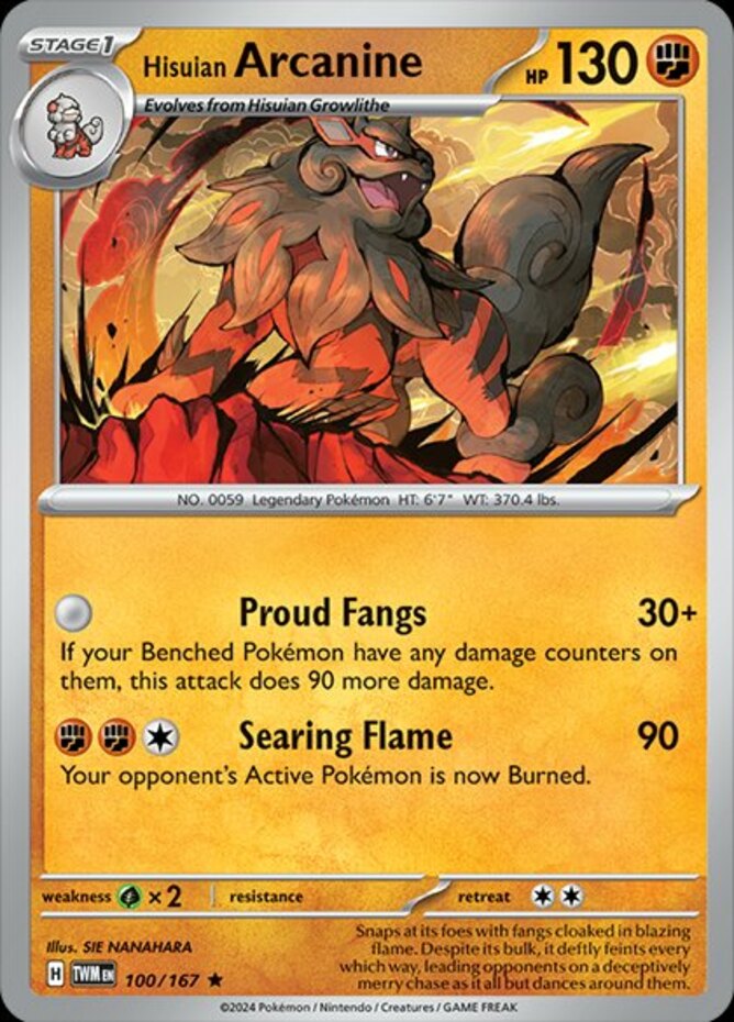 x1 Hisuian Arcanine - 100/167 - Holo Rare Pokemon SV06 Twilight