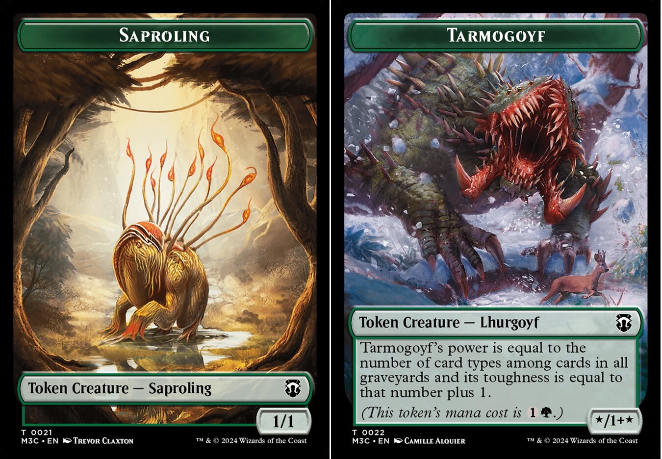 Saproling (0021) // Tarmogoyf (0022) Double-sided Token - Ripple Foil