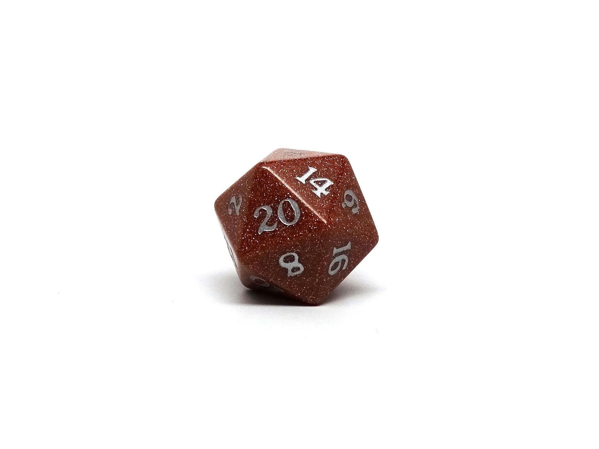 Single Stone D20 Dice - Goldstone - Signature Font