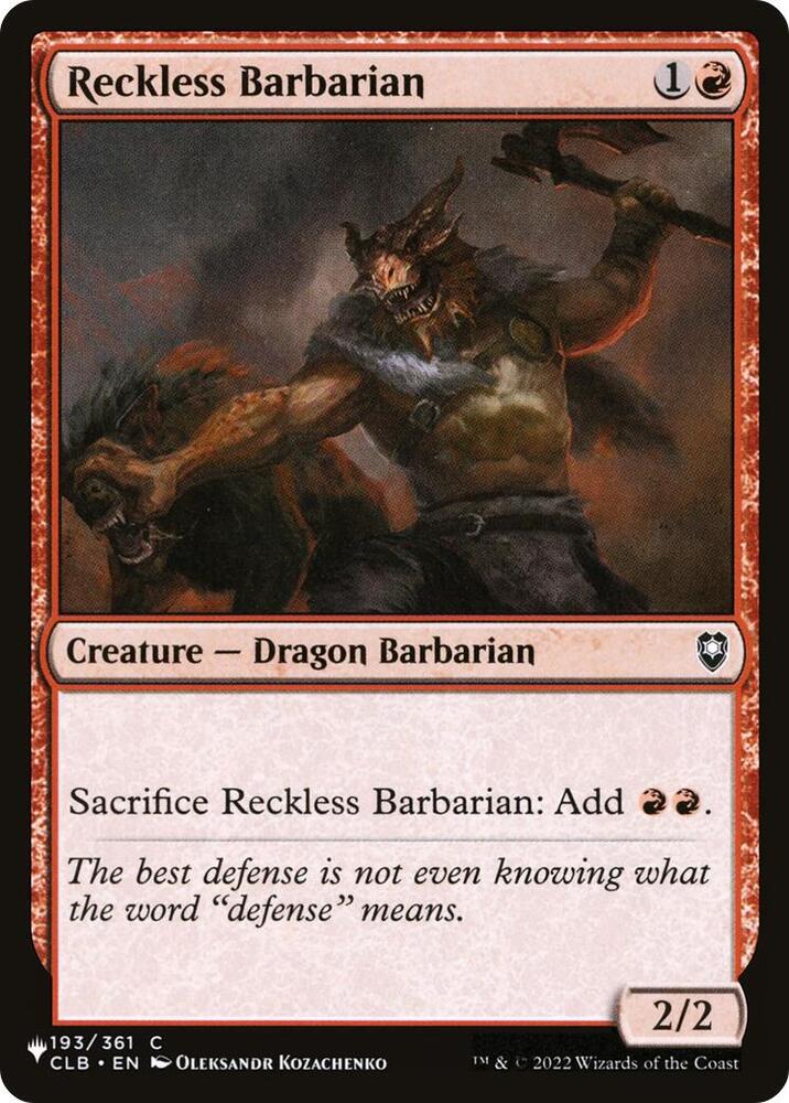 Reckless Barbarian - The List