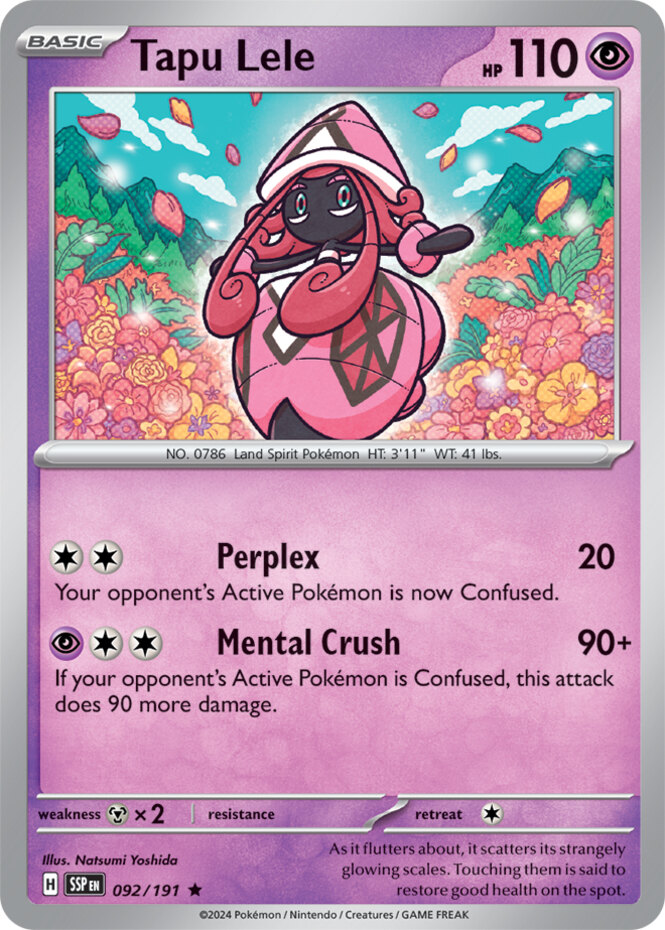 x1 Tapu Lele - 092/191 - Holo Rare Pokemon SV08 Surging Sparks M