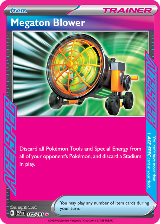 x1 Megaton Blower - 182/191 - ACE Rare Pokemon SV08 Surging Sparks