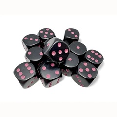 Black/Pink Opaque 12 Count 16mm D6 Dice Set (25648)