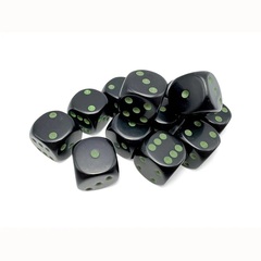 Black/Green Opaque 12 Count 16mm D6 Dice Set (25658)