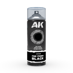 AK Interactive Fine Primer Black - Spray 400ml (Includes 2 nozzles)