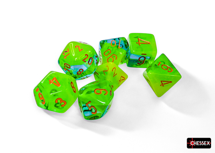 7-Die Polyhedral Set Plasma Green-Teal/Orange