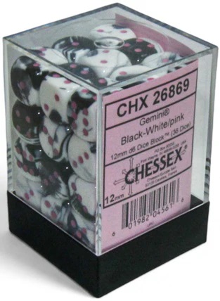 12mm 36-Die d6 Set Black-White/Pink