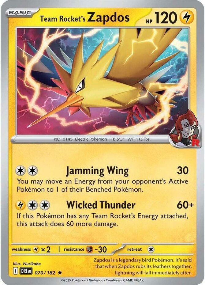 Team Rocket's Zapdos - 070/182 - Holo Rare - Near Mint | eBay