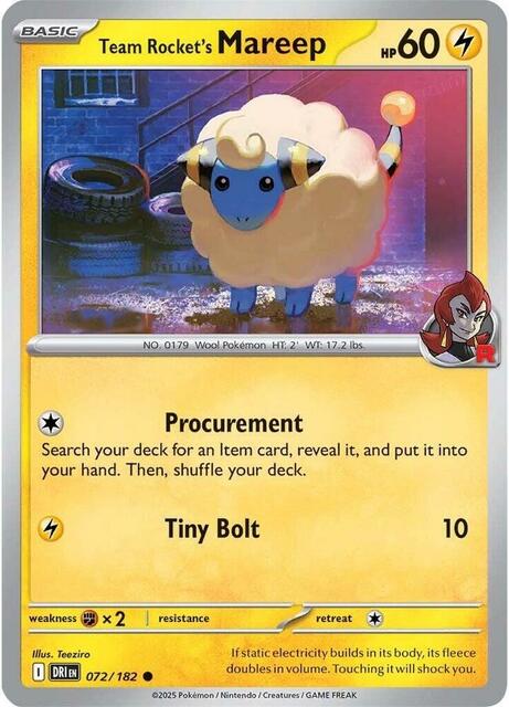 Team Rocket's Mareep - 072/182 - Common - Reverse Holo