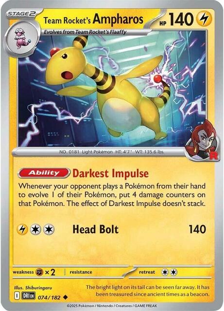 Team Rocket's Ampharos - 074/182 - Uncommon - Reverse Holo