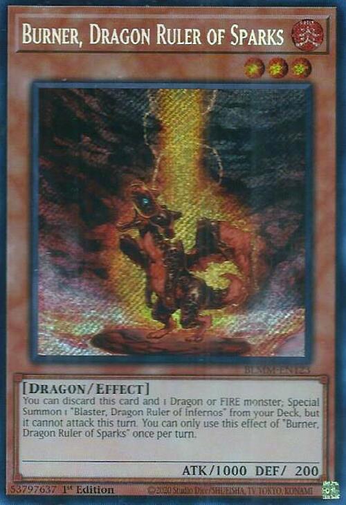 Burner, Dragon Ruler of Sparks - BLMM-EN123 - Secret Rare - 1st Edition -  Yu-Gi-Oh! Singles  Battles of Legend Sets  Battles of Legend: Monster  Mayhem - Tabletop Tavern