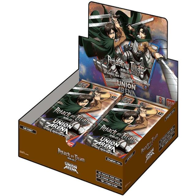 attack on titan apocalypse booster box UniVersus Titan: Battle for Humanity - Display featuring iconic characters and moments from the series Union Arena - Attack on