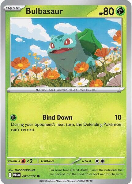 Bulbasaur - 001/132 - Common - Reverse Holo - Pokemon Singles Mega Evolution Sets ME01: Mega Evolution - Illustrious Cards and Games Bulbasaur - 001/132 - Common - Reverse Holo - Pokemon Singles Mega Evolution Sets ME01: Mega Evolution - Illustrious Cards and Games
