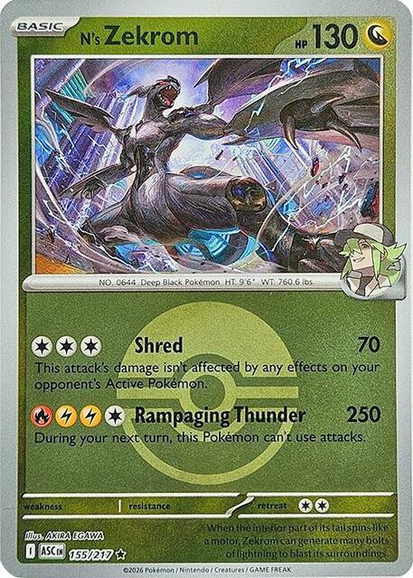 Card Titan - MTG cards and accessories - N's Zekrom (Poke Ball) - 155/217 -  Rare - Reverse Holo - Pokemon Singles  Mega Evolution Series  ME -  Ascended Heroes