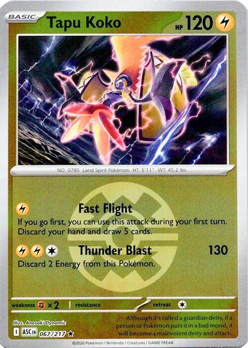 Tapu Koko (Quick Ball) - 067/217 - Rare - Reverse Holo