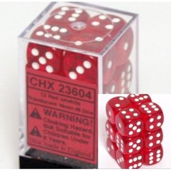 12 Red w/white Translucent 16mm d6 Dice Block - CHX23604