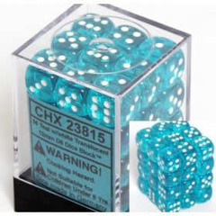 36 Teal w/white Translucent 12mm D6 Dice Block - CHX23815