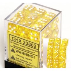 23802 36 Yellow w/wht Translucent 12mm D6 Dice Block