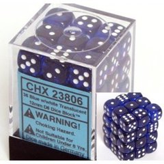 23806 36 Blue w/white Translucent 12mm D6 Dice Block