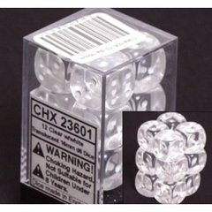 12 Clear w/white Translucent 16mm D6 Dice Block - CHX23601