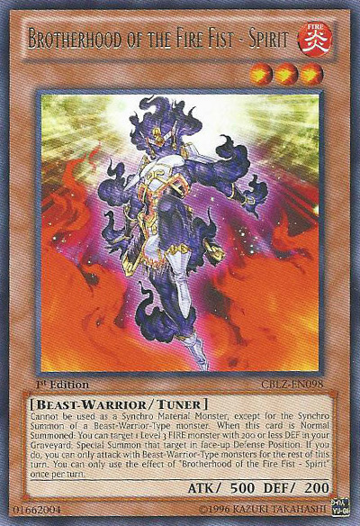 Brotherhood of the Fire Fist - Spirit CBLZ-EN098 Rare Unlimited Edition