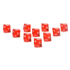 GameScience Precision Ruby d10, 10 piece set, inked