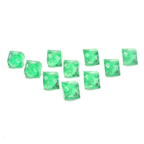 Precision GameScience Emerald d10, 10 piece set, inked