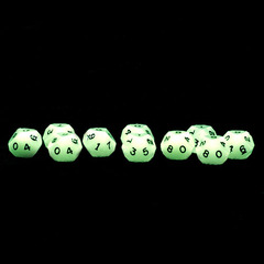 Precision GameScience Green Glow d10, 10 piece set, inked