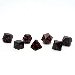 GameScience Precision Coal Black 7-Dice set Red ink