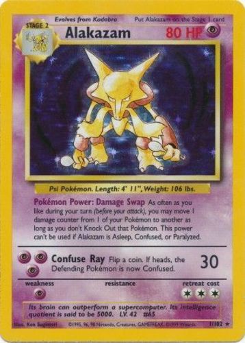 Pokemon Damaged Alakazam - 1/102 - Holo Rare - Unlimited Edition