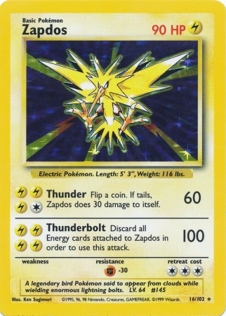 Zapdos - 16/102 - Holo Rare - Unlimited Edition