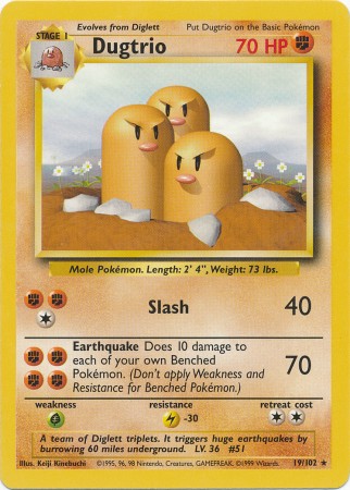 Dugtrio - 19/102 - Rare - Unlimited Edition