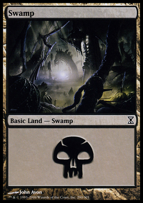 Swamp (290) - Foil ~ Heavily Played Time Spiral MTG Magic