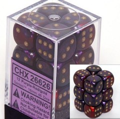 12 Purple-Red w/gold Gemini 12mm D6 Dice Block - CHX26626